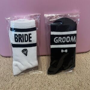 Bride and Groom Wedding Socks Set - Black and White
